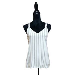 So Double Spaghetti Strap Size Large Ivory Charcoal Stripe Rayon Flowy Tank Top
